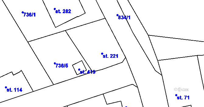 Parcela st. 221 v KÚ Mokřiny, Katastrální mapa