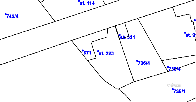 Parcela st. 223 v KÚ Mokřiny, Katastrální mapa