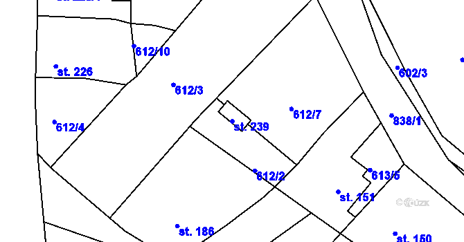 Parcela st. 239 v KÚ Mokřiny, Katastrální mapa