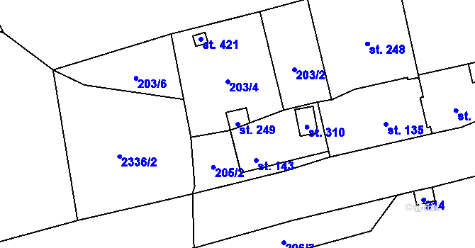 Parcela st. 249 v KÚ Mokřiny, Katastrální mapa