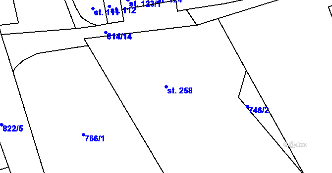 Parcela st. 258 v KÚ Mokřiny, Katastrální mapa