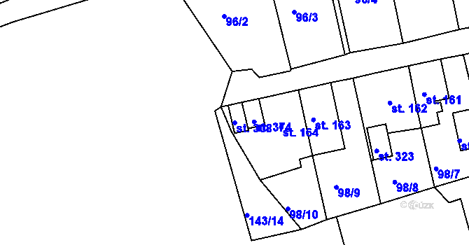 Parcela st. 308 v KÚ Mokřiny, Katastrální mapa