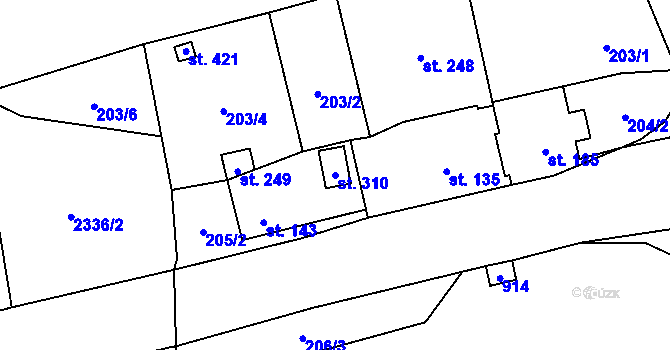 Parcela st. 310 v KÚ Mokřiny, Katastrální mapa