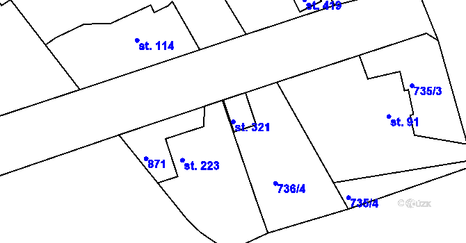 Parcela st. 321 v KÚ Mokřiny, Katastrální mapa
