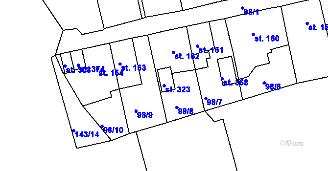 Parcela st. 323 v KÚ Mokřiny, Katastrální mapa