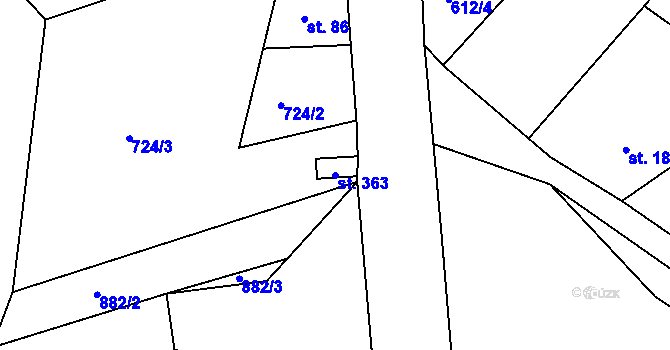 Parcela st. 363 v KÚ Mokřiny, Katastrální mapa
