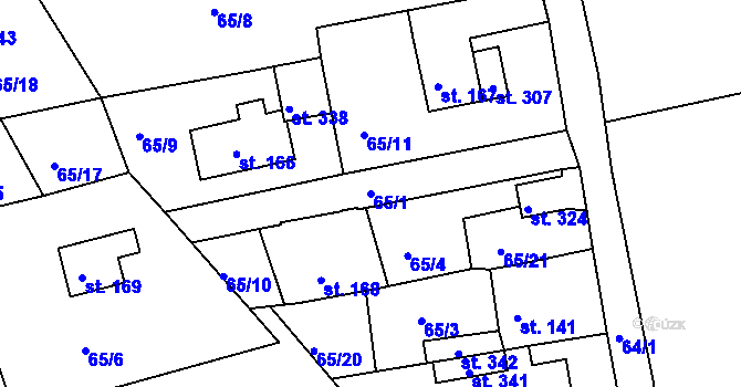 Parcela st. 65/1 v KÚ Mokřiny, Katastrální mapa