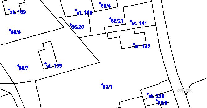Parcela st. 65/2 v KÚ Mokřiny, Katastrální mapa