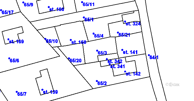 Parcela st. 65/3 v KÚ Mokřiny, Katastrální mapa