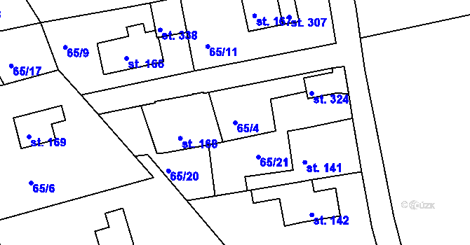 Parcela st. 65/4 v KÚ Mokřiny, Katastrální mapa