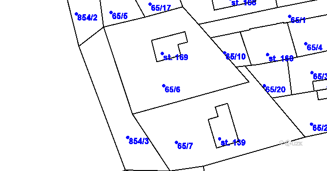 Parcela st. 65/6 v KÚ Mokřiny, Katastrální mapa