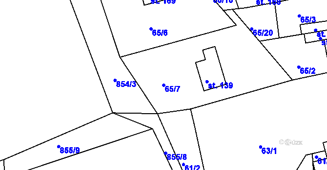 Parcela st. 65/7 v KÚ Mokřiny, Katastrální mapa