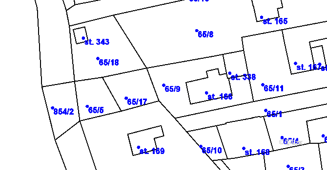 Parcela st. 65/9 v KÚ Mokřiny, Katastrální mapa