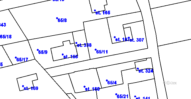 Parcela st. 65/11 v KÚ Mokřiny, Katastrální mapa