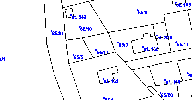 Parcela st. 65/17 v KÚ Mokřiny, Katastrální mapa