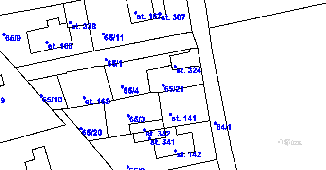 Parcela st. 65/21 v KÚ Mokřiny, Katastrální mapa