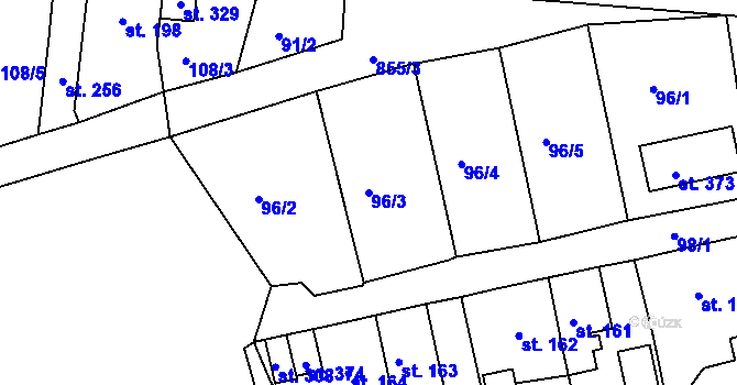 Parcela st. 96/3 v KÚ Mokřiny, Katastrální mapa