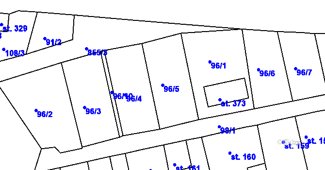 Parcela st. 96/5 v KÚ Mokřiny, Katastrální mapa