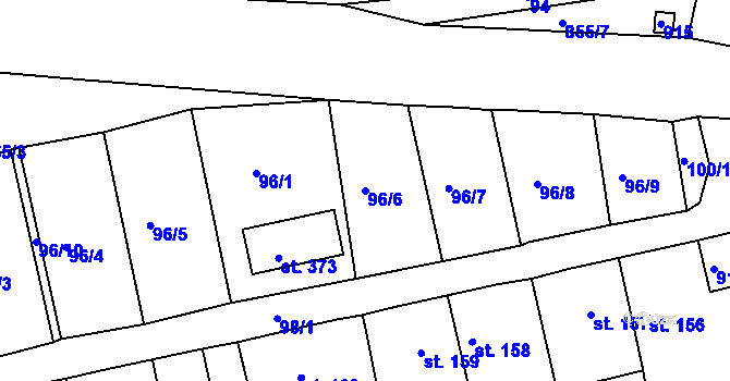 Parcela st. 96/6 v KÚ Mokřiny, Katastrální mapa