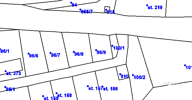 Parcela st. 96/9 v KÚ Mokřiny, Katastrální mapa
