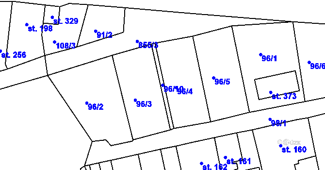Parcela st. 96/10 v KÚ Mokřiny, Katastrální mapa