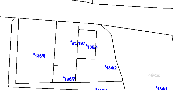 Parcela st. 136/4 v KÚ Mokřiny, Katastrální mapa