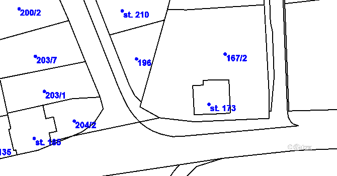 Parcela st. 166/2 v KÚ Mokřiny, Katastrální mapa