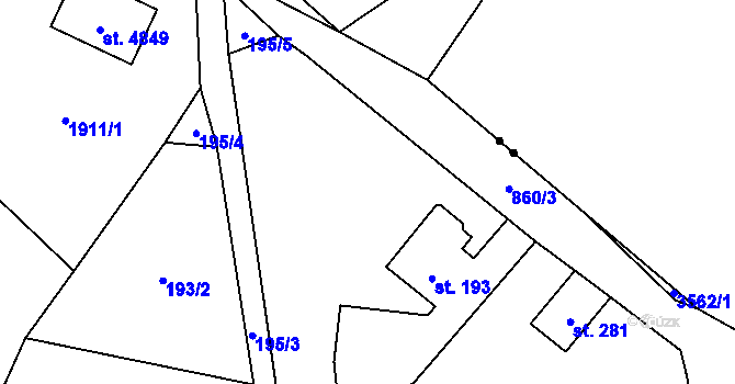 Parcela st. 190/4 v KÚ Mokřiny, Katastrální mapa