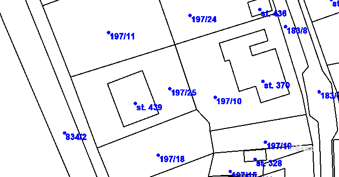 Parcela st. 197/25 v KÚ Mokřiny, Katastrální mapa