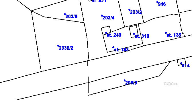 Parcela st. 205/2 v KÚ Mokřiny, Katastrální mapa