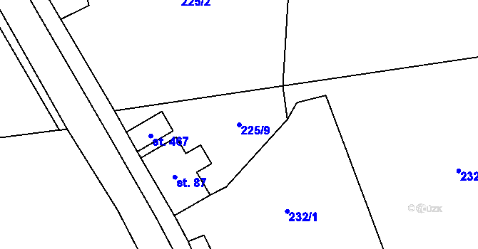 Parcela st. 225/9 v KÚ Mokřiny, Katastrální mapa