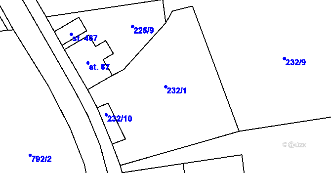 Parcela st. 232/1 v KÚ Mokřiny, Katastrální mapa