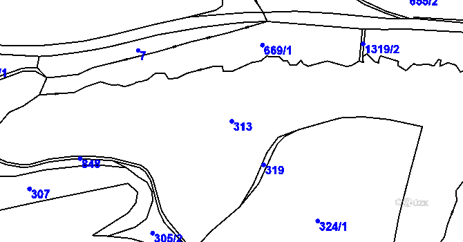 Parcela st. 313 v KÚ Mokřiny, Katastrální mapa