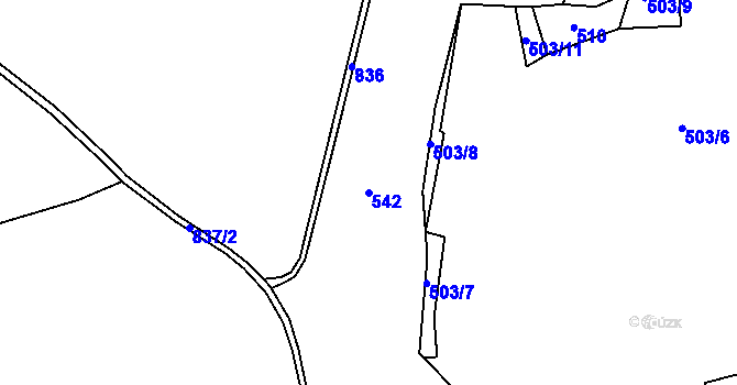 Parcela st. 542 v KÚ Mokřiny, Katastrální mapa