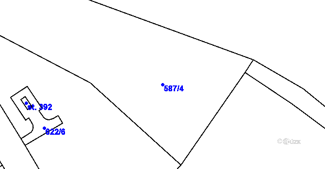 Parcela st. 587/4 v KÚ Mokřiny, Katastrální mapa