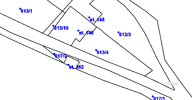 Parcela st. 613/4 v KÚ Mokřiny, Katastrální mapa