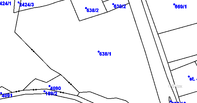 Parcela st. 638/1 v KÚ Mokřiny, Katastrální mapa