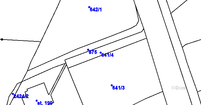 Parcela st. 641/4 v KÚ Mokřiny, Katastrální mapa