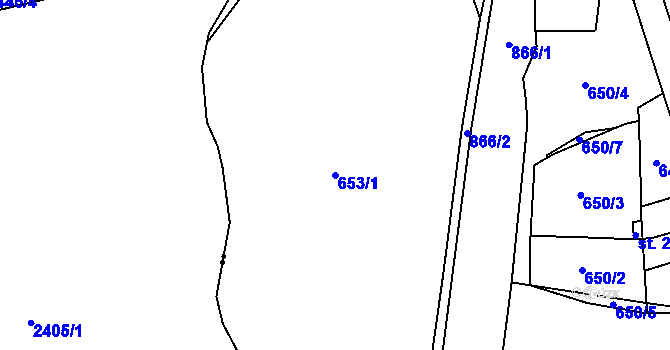 Parcela st. 653/1 v KÚ Mokřiny, Katastrální mapa