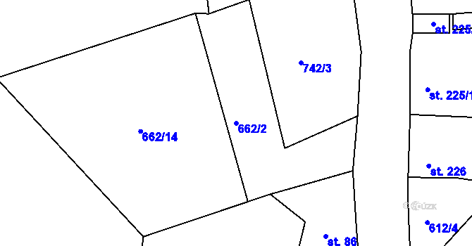 Parcela st. 662/2 v KÚ Mokřiny, Katastrální mapa