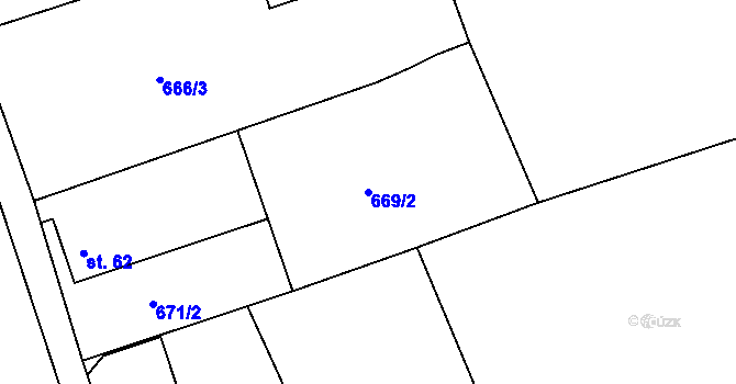 Parcela st. 669/2 v KÚ Mokřiny, Katastrální mapa