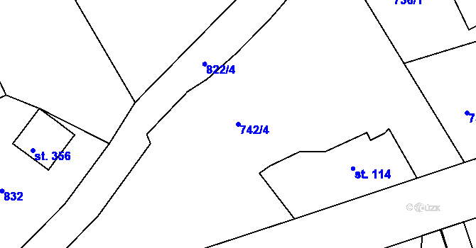 Parcela st. 742/4 v KÚ Mokřiny, Katastrální mapa