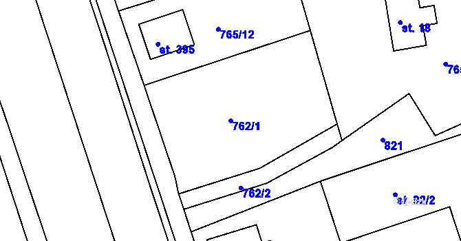Parcela st. 762/1 v KÚ Mokřiny, Katastrální mapa
