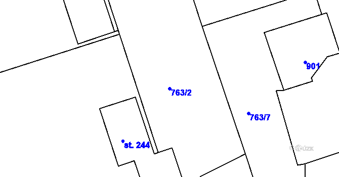 Parcela st. 763/2 v KÚ Mokřiny, Katastrální mapa