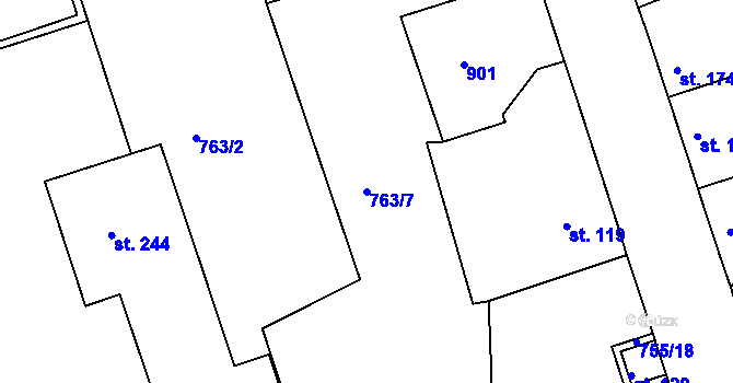 Parcela st. 763/7 v KÚ Mokřiny, Katastrální mapa