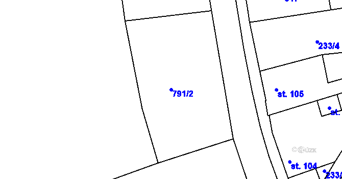 Parcela st. 791/2 v KÚ Mokřiny, Katastrální mapa