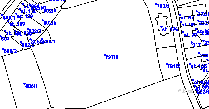 Parcela st. 797/1 v KÚ Mokřiny, Katastrální mapa