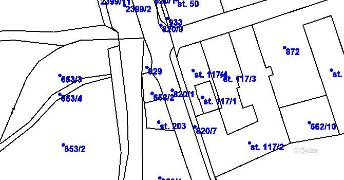 Parcela st. 820/1 v KÚ Mokřiny, Katastrální mapa