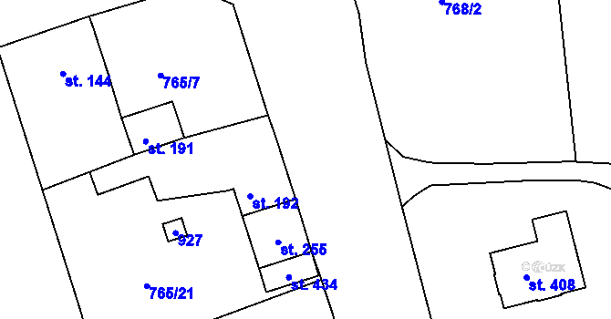 Parcela st. 822/6 v KÚ Mokřiny, Katastrální mapa