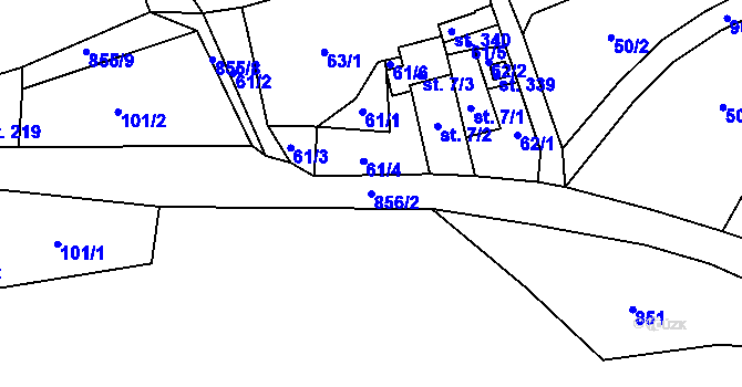 Parcela st. 856/2 v KÚ Mokřiny, Katastrální mapa